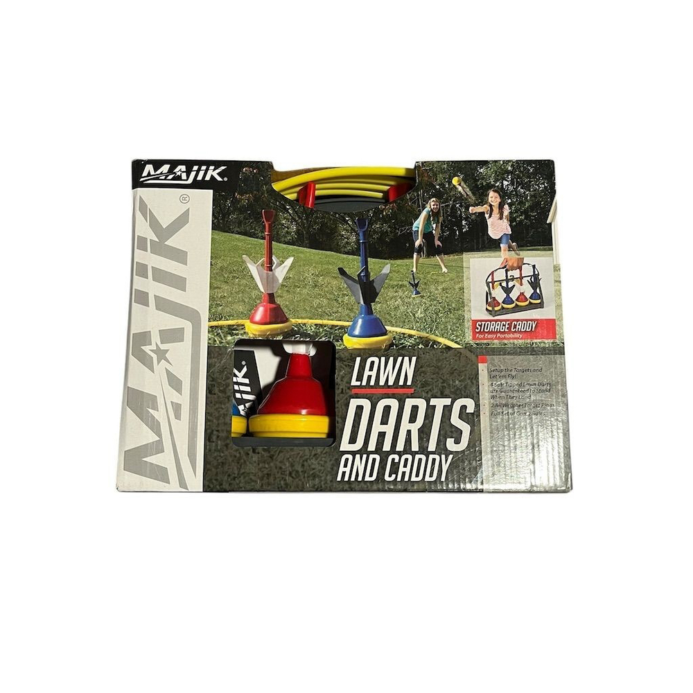 Majik Lawn Darts And Caddy Set Outdoor Game Soft Tipped Guaranteed To Stand NEW